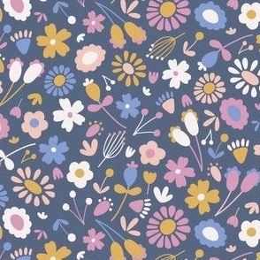 Spoonflower Fabric - Flower Vintage Cute Floral Retro Summer Folk Festival  Periwinkle Midsummer Scandi Color … in 2023