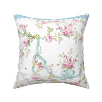 Rococo Rose Swag Tea Towel easter aqua