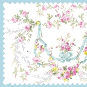 Rococo Rose Swag Tea Towel easter aqua