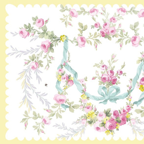 Rococo Rose Swag Tea Towel easter Buttercup