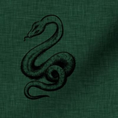 Large snakes on green linen