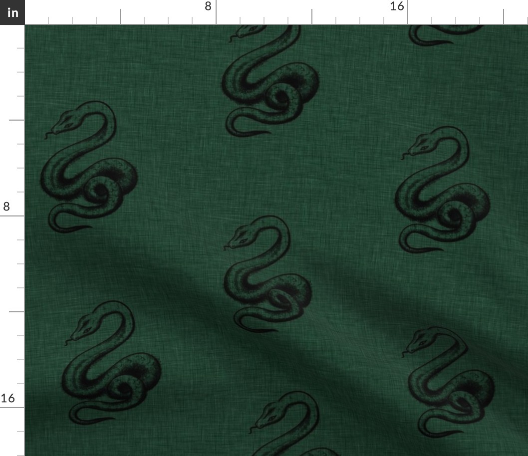 Large snakes on green linen