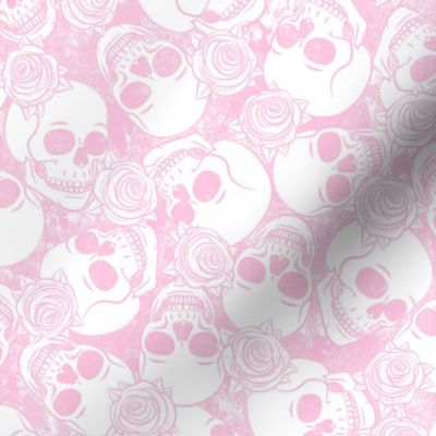 skulls and roses - stamped - pink - LAD20