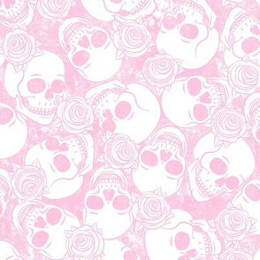 skulls and roses - stamped - pink - LAD20