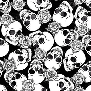 skulls and roses - monochrome halloween  - LAD20