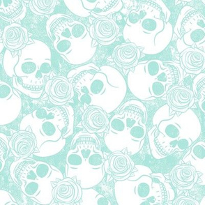 skulls and roses - stamped - aqua - LAD20
