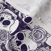 skulls and roses - stamped - dark purple - LAD20