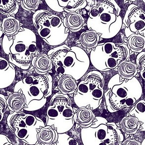 skulls and roses - stamped - dark purple - LAD20