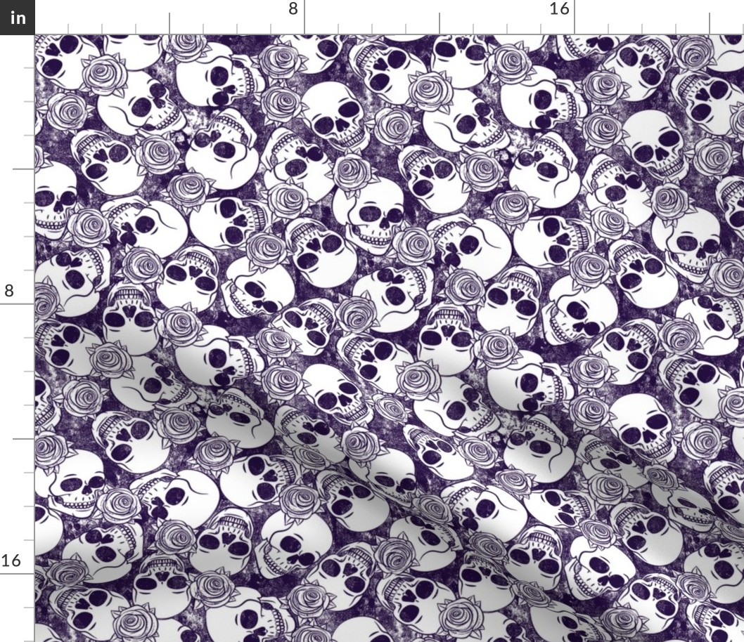 skulls and roses - stamped - dark purple - LAD20