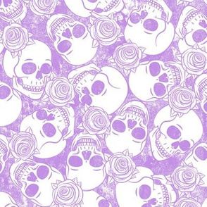 skulls and roses - stamped - purple - LAD20