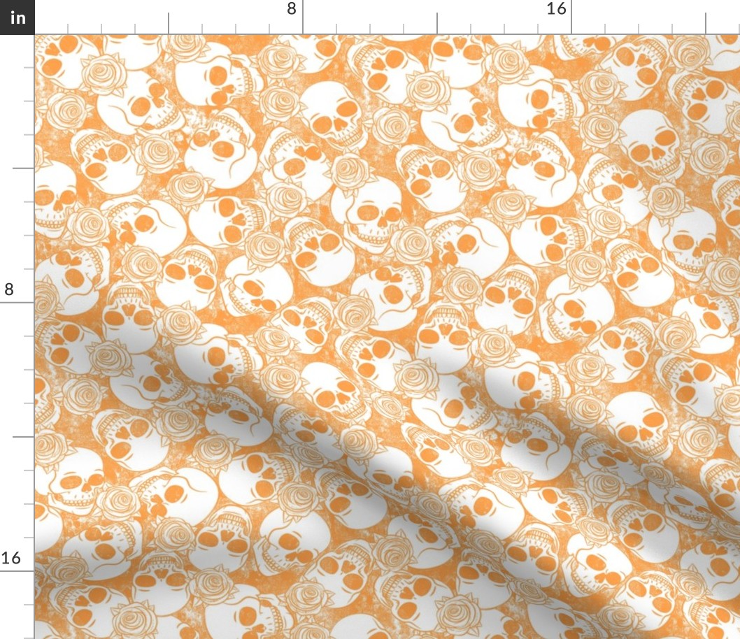 skulls and roses - stamped - orange - LAD20