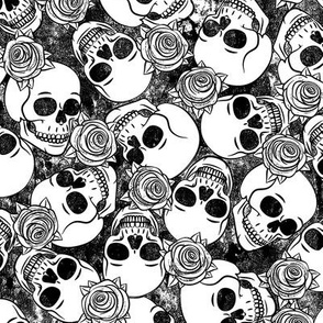 skulls and roses - stamped - black - LAD20