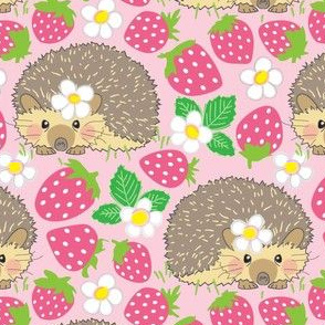 large hedgehogs in a pink strawberry patch