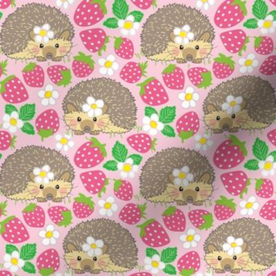 medium hedgehogs in a pink strawberry patch