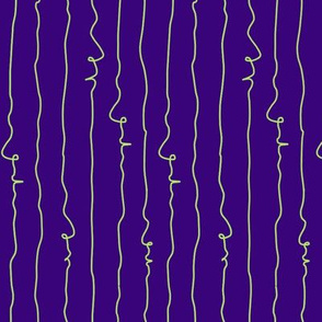 face silhouettes - green on purple fine line