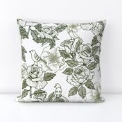 birds and roses toile - dark green