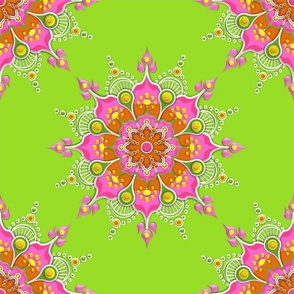 Mandala Pinks on Green 7"