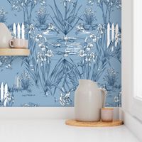 Toile Iris Pond Pattern | Cottage Blue + Navy + White  | Repeating Pattern