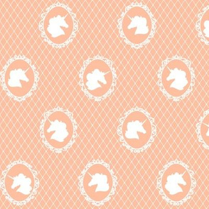 Small Unicorn Cameo Portrait Pattern on Peach Sorbet