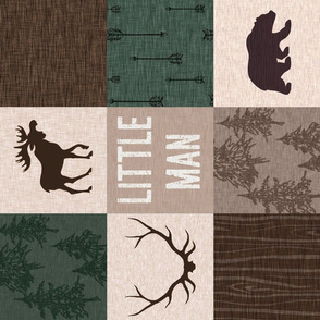 Little Man Woodland Quilt - Hunter Green and brown - rotated