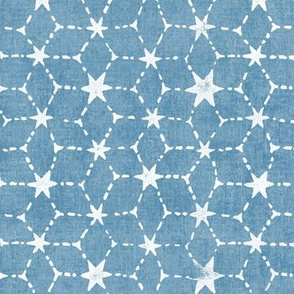 Constellations Block Print in Azure Blue (xl scale) | Geometric stars fabric, Moroccan tile pattern, pale blue boho print.