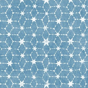 Constellations Block Print in Azure Blue (large scale) | Geometric stars fabric, Moroccan tile pattern, pale blue boho print.