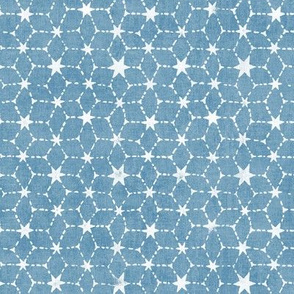 Constellations Block Print in Azure Blue | Geometric fabric, stars fabric, Moroccan tile pattern, pale blue boho print.