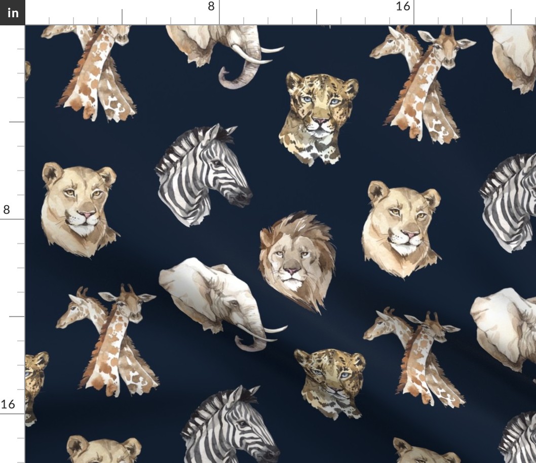 jumgle animal faces on navy