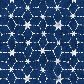 Constellations Block Print in Indigo Blue (xl scale) | Geometric stars fabric, Moroccan tile pattern, navy blue boho print.