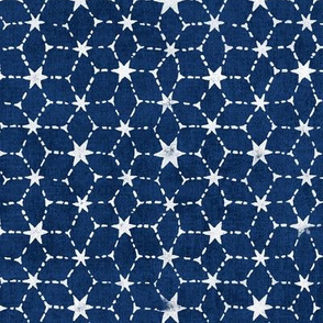 Constellations Block Print in Indigo Blue (large scale) | Geometric stars fabric, Moroccan tile pattern, navy blue boho print. 