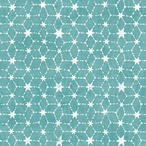 Constellations Block Print in Turquoise Blue | Geometric fabric, stars fabric, Moroccan tile pattern, blue green boho print.