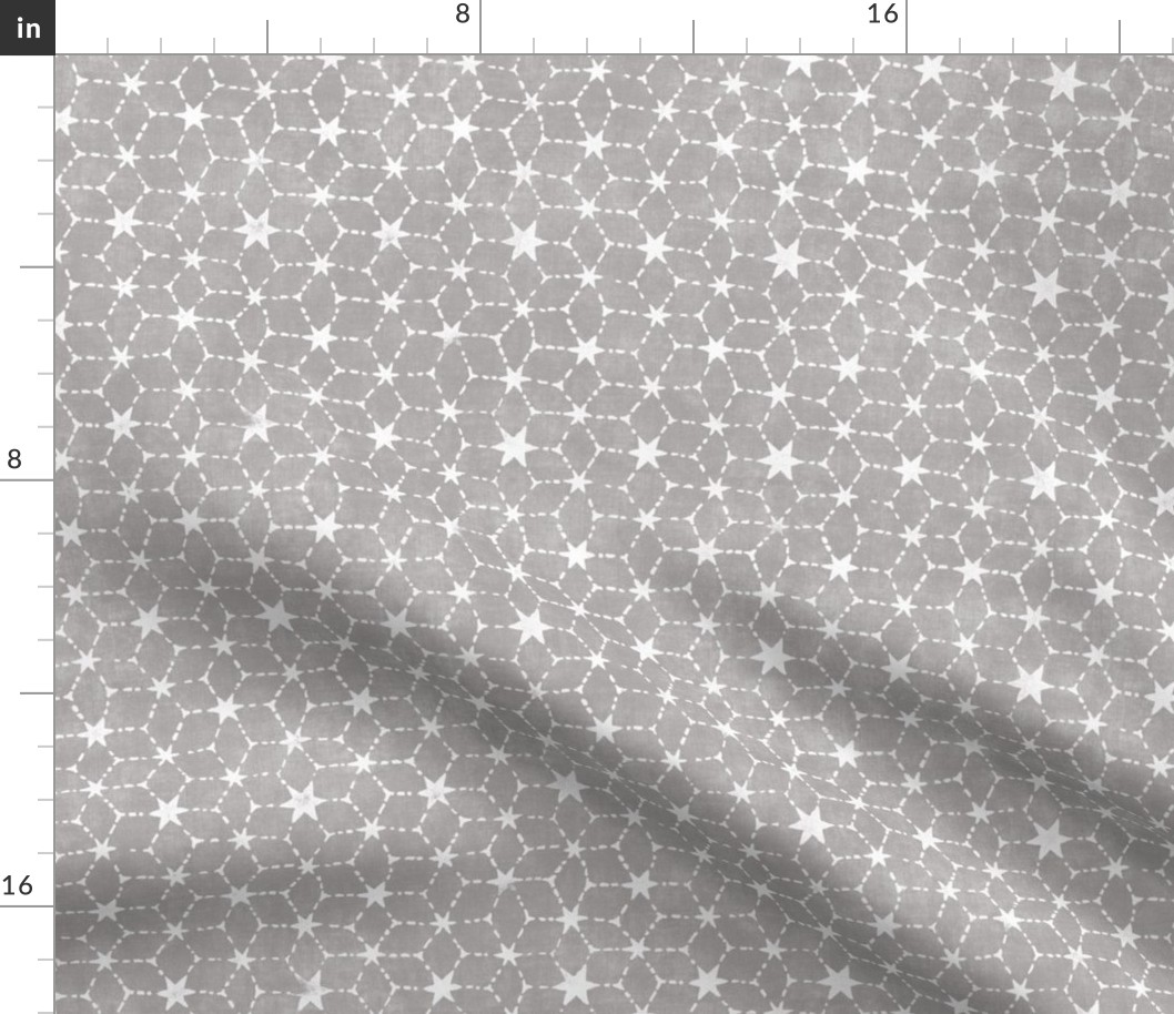 Constellations Block Print in Warm Grey (large scale) | Geometric stars fabric, Moroccan tile pattern, soft grey boho print.