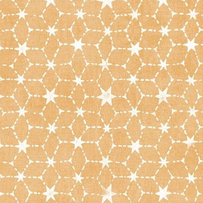 Constellations Block Print in Gold Ochre (large scale) | Geometric stars fabric, Moroccan tile pattern, soft yellow boho print.