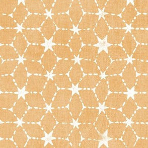 Constellations Block Print in Gold Ochre (xl scale) | Geometric stars fabric, Moroccan tile pattern, soft yellow boho print.