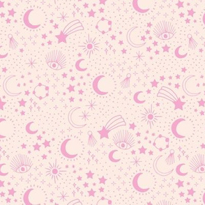 Mystic Universe party sun moon phase and stars sweet dreams pale peach pink girls