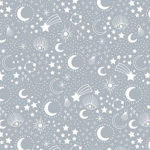 Mystic Universe party sun moon phase and stars sweet dreams cool blue gray boys