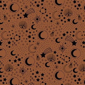 Mystic Universe party sun moon phase and stars sweet dreams rust copper brown black