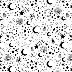 Mystic Universe party sun moon phase and stars sweet dreams monochrome black and white