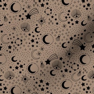 Mystic Universe party sun moon phase and stars sweet dreams coffee brown neutral black