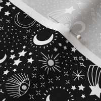 Mystic Universe party sun moon phase and stars sweet dreams monochrome black and white night