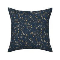 Mystic Universe party sun moon phase and stars sweet dreams navy blue night golden brown