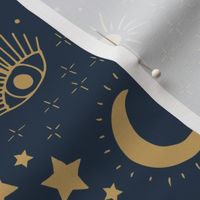 Mystic Universe party sun moon phase and stars sweet dreams navy blue night golden brown LARGE