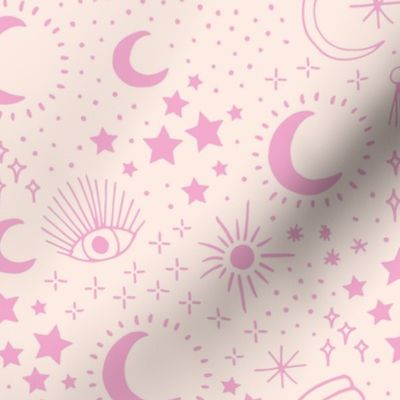 Mystic Universe party sun moon phase and stars sweet dreams pale peach pink girls LARGE
