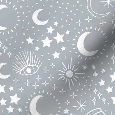 Mystic Universe party sun moon phase and stars sweet dreams cool blue gray boys LARGE