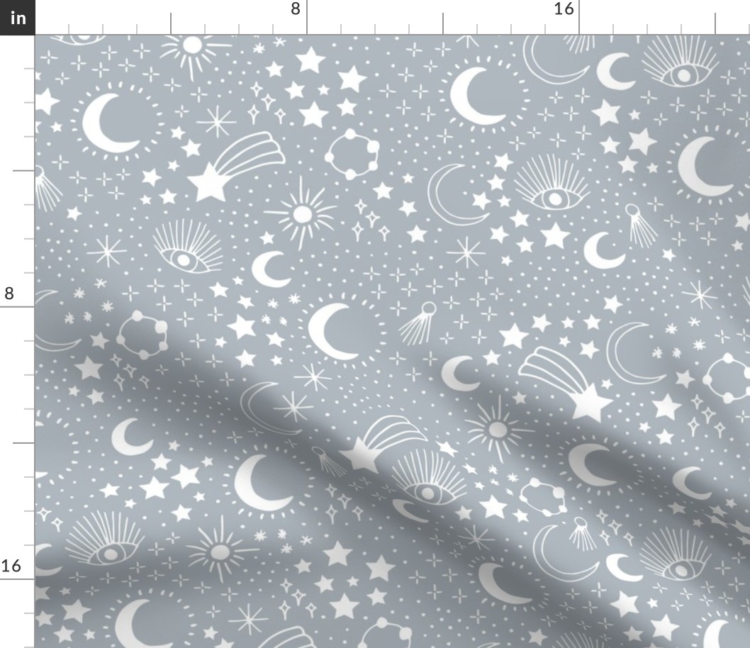 Mystic Universe party sun moon phase and stars sweet dreams cool blue gray boys LARGE