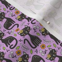 Black Cats & Flowers on Light Purple Smaller 1,5 inch