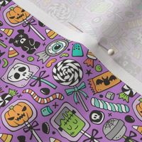 Trick or Treat Halloween Fall Candy on Dark Purple Smaller 1,5 inch