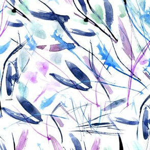 Lilac and indigo Tuscan bushes - watercolor abstract grass / leaves 291