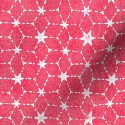 Constellations Block Print in Pomegranate (xl scale) | Geometric stars fabric, Moroccan tile pattern, hot pink boho print.