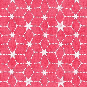 Constellations Block Print in Pomegranate (xl scale) | Geometric stars fabric, Moroccan tile pattern, hot pink boho print.